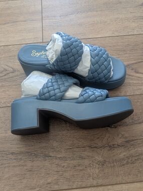 Seychelles Blue Braided Platform Slide Sandals